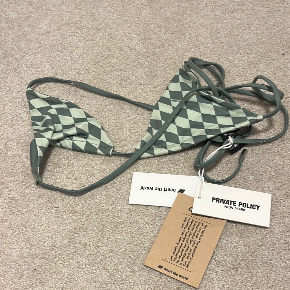 Private policy green Checker Bikini Top new w tag! Size L
